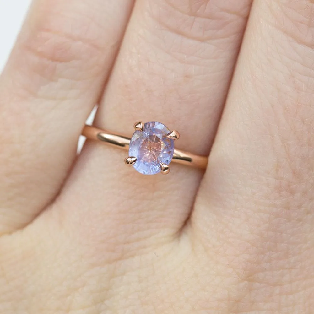 0.98ct Oval Purple Sapphire in 14k Plain Smooth 4-Prong Solitaire