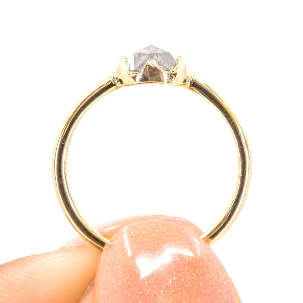 1.07ct Rosecut Salt & Pepper Diamond 6-Prong Low Profile Ring With Plain Rounded Band in 18K Yellow Gold