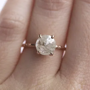 1.85ct Rosecut White Grey Diamond and Dainty Carved Rose Gold Solitaire Setting- Low Profile Rosecut Ring - Skinny Band - Hand carved by Anueva Jewelry