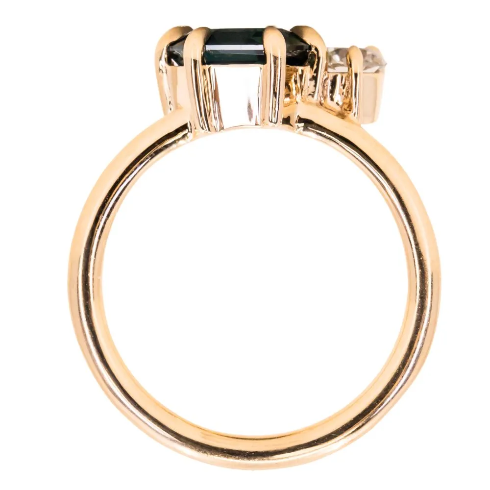 2.20ct Hexagon Sapphire & 0.36ct Antique Diamond Toi Et Moi Ring in 14k Yellow Gold