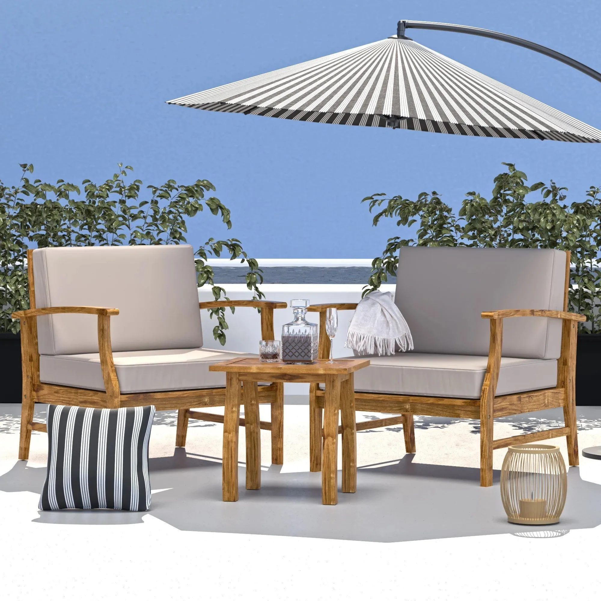 3 Piece Patio Bistro Furniture Wood-• 2x Chairs
 • 1x Table