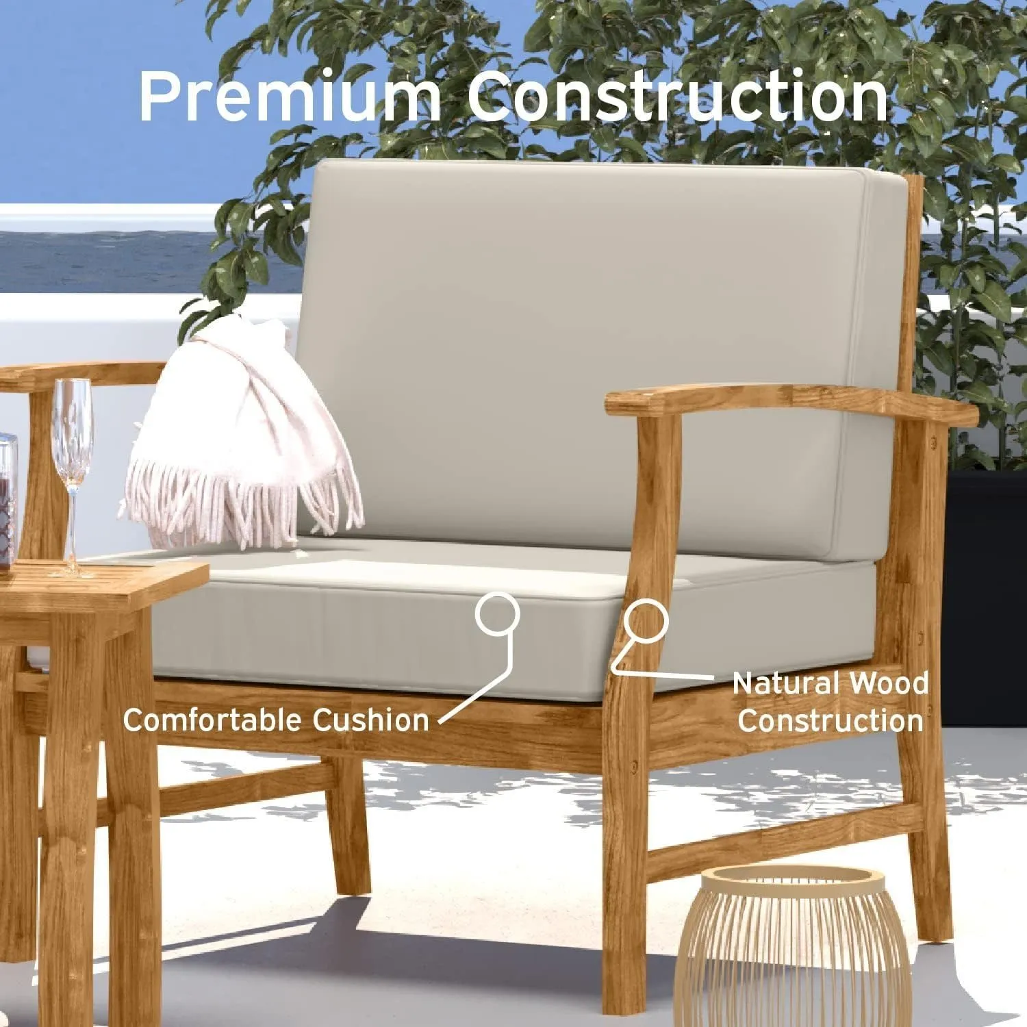 3 Piece Patio Bistro Furniture Wood-• 2x Chairs
 • 1x Table