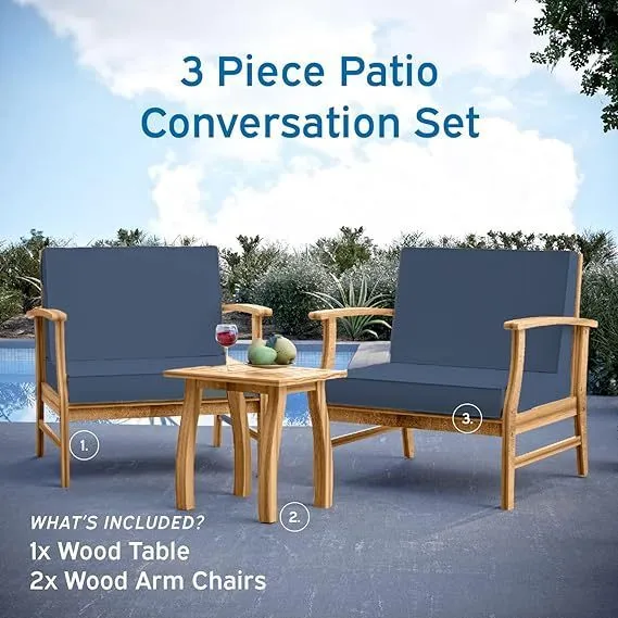 4 Piece Patio Bistro Furniture Wood-• 2x Chairs
 • 1x Table