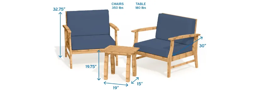 4 Piece Patio Bistro Furniture Wood-• 2x Chairs
 • 1x Table
