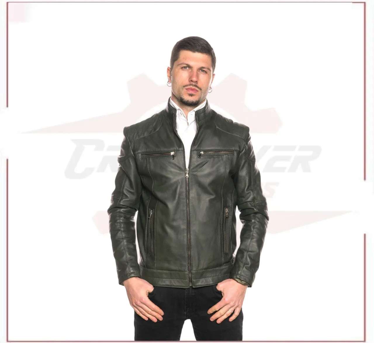 Attila - Biker Mens Genuine Green Leather