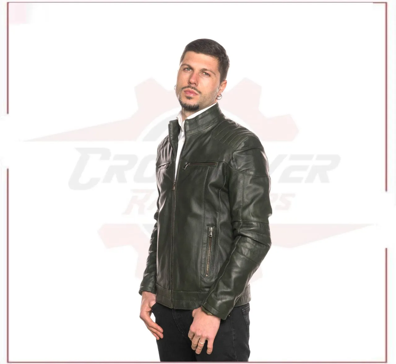 Attila - Biker Mens Genuine Green Leather