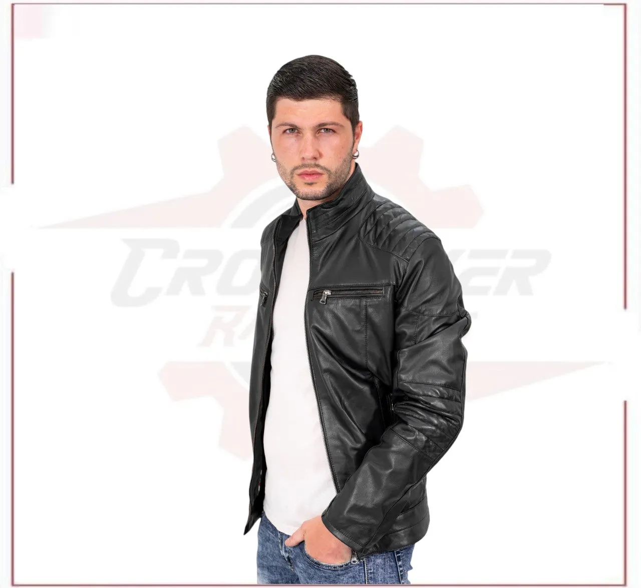 Attila - Men's Biker Jacket in Genuine Black Leather