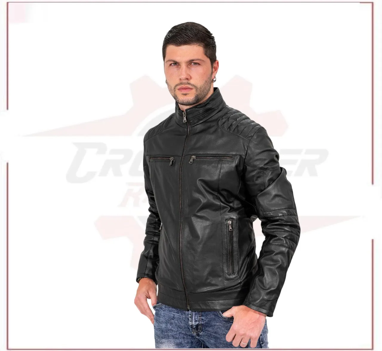 Attila - Men's Biker Jacket in Genuine Black Leather
