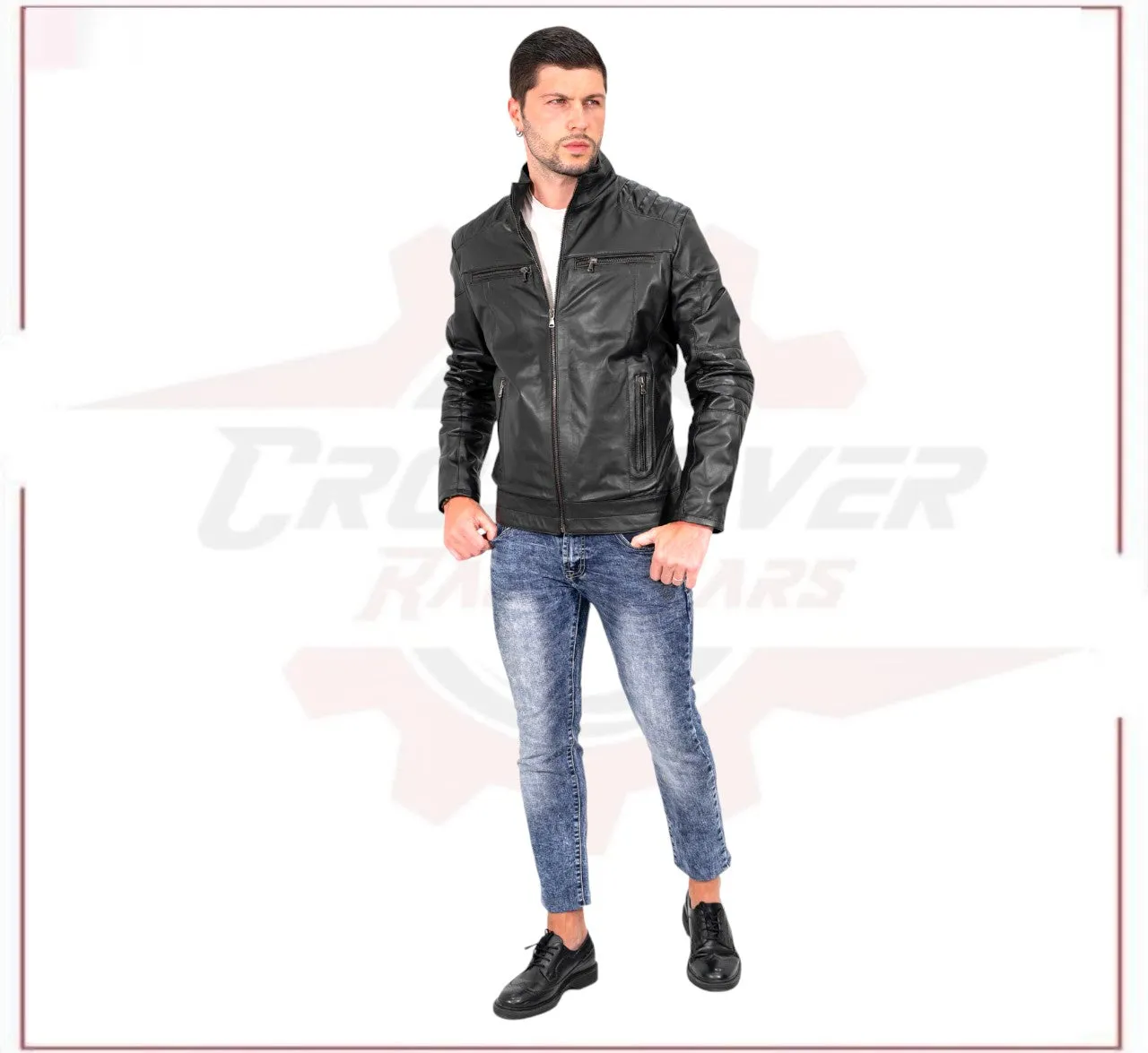 Attila - Men's Biker Jacket in Genuine Black Leather