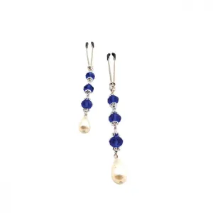 Bijoux de Tweezer Style Nipple Clamps Pearl Dark Blue Beads