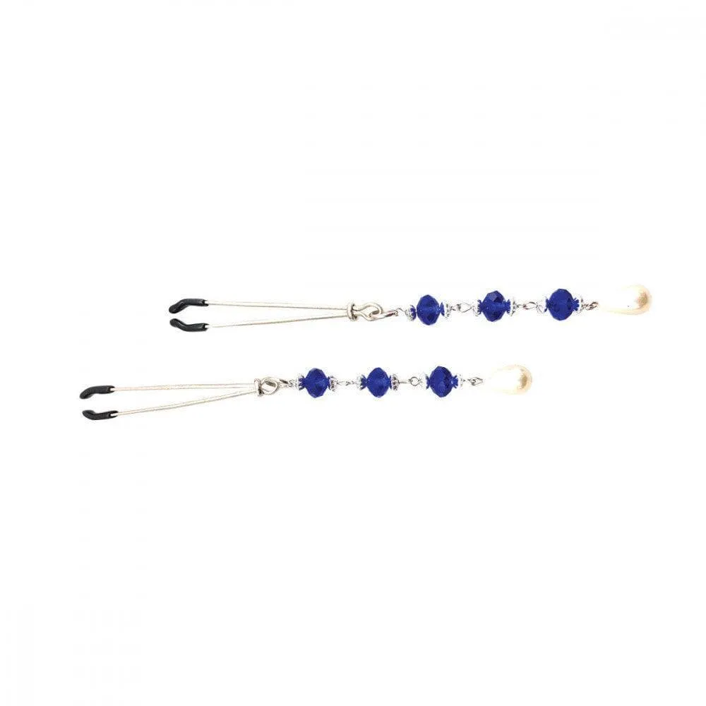 Bijoux de Tweezer Style Nipple Clamps Pearl Dark Blue Beads