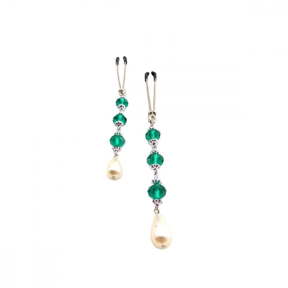 Bijoux de Tweezer Style Nipple Clamps Pearl Turquoise Beads