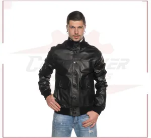Black Bomber Jacket in real leather