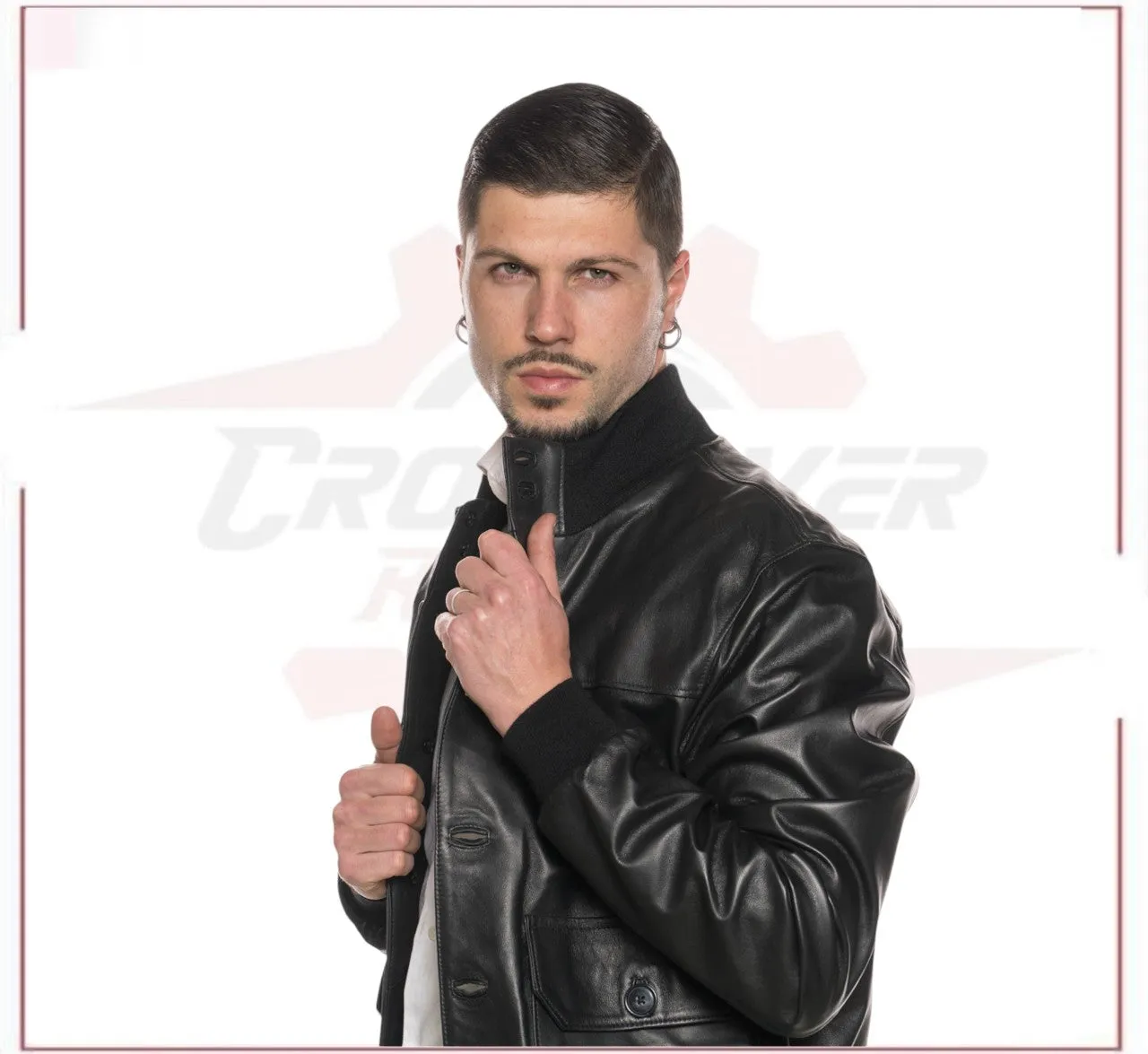 Black Bomber Jacket in real leather