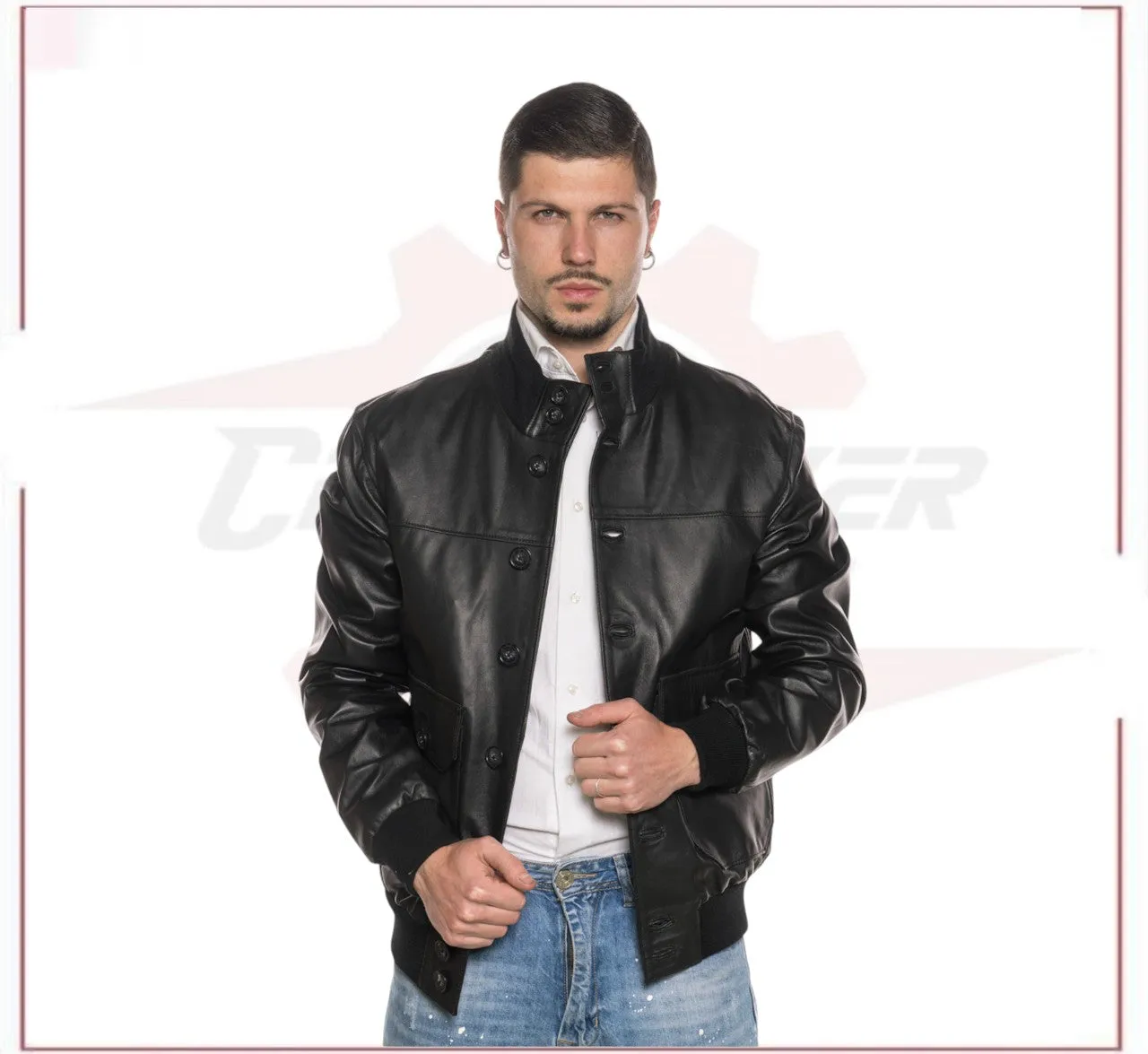 Black Bomber Jacket in real leather
