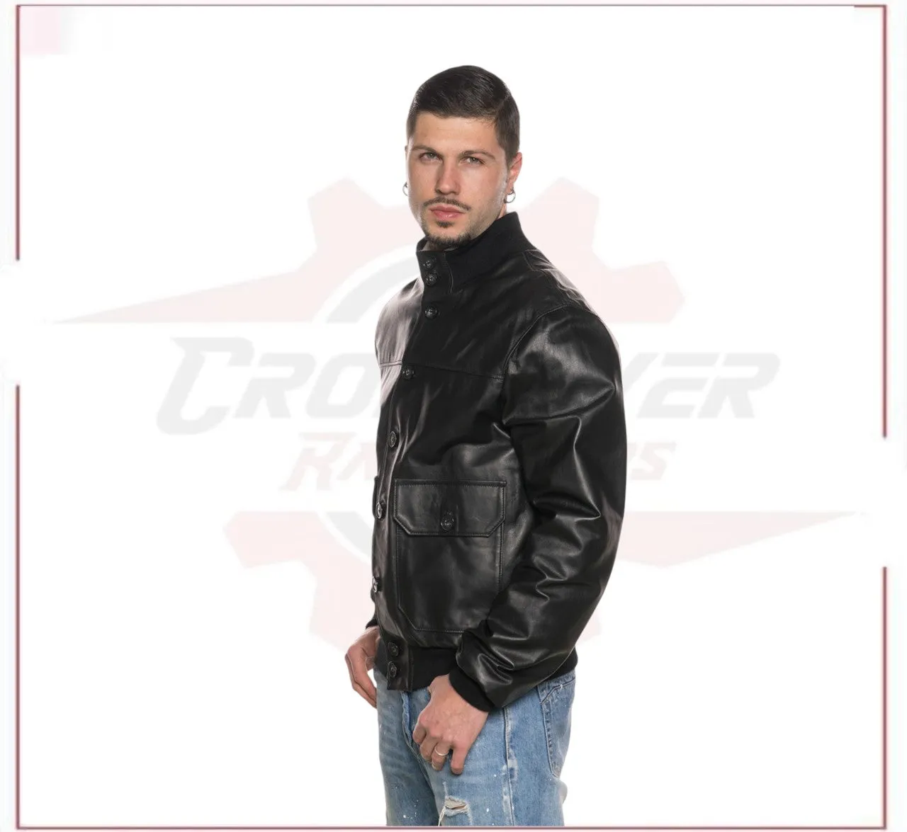 Black Bomber Jacket in real leather