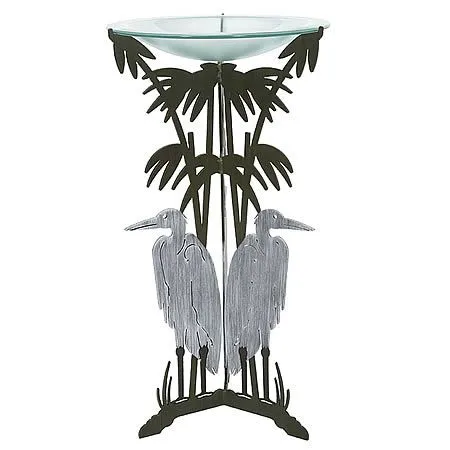 Blue Heron Birdbath Metal Art Sculpture