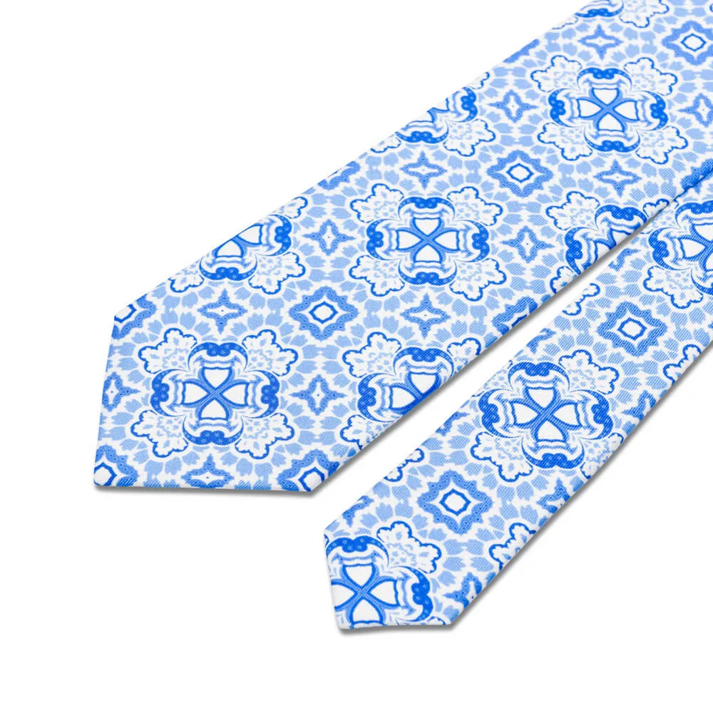 Blue Ornamental Fantasy Twill Silk Tie