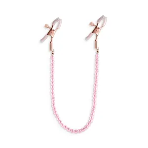 Bound Screw Adjust Tweezer Style Nipple Clamps with Beaded Pull Chain DC1 Pink