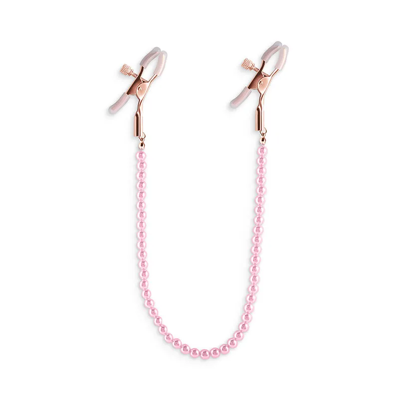 Bound Screw Adjust Tweezer Style Nipple Clamps with Beaded Pull Chain DC1 Pink