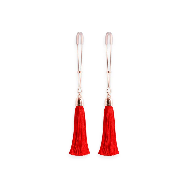 Bound Tweezer Style Nipple Clamps with Feather Style Bells T1 Red
