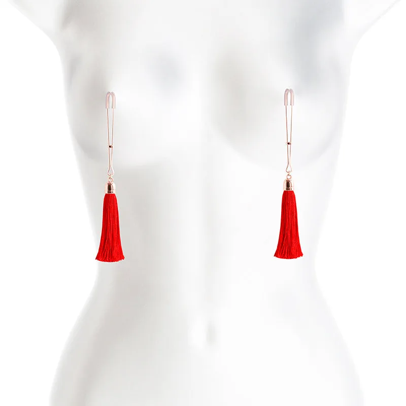 Bound Tweezer Style Nipple Clamps with Feather Style Bells T1 Red