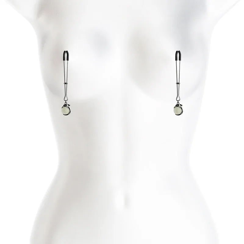 Bound Tweezer Style Nipple Clamps with Gem Like Pendants G1 Gunmetal