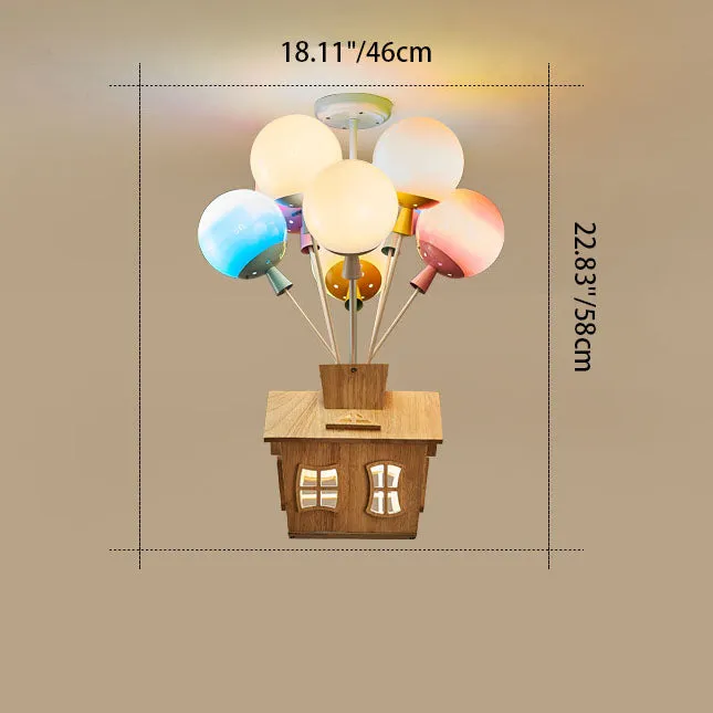 Contemporary Creative Colorful Acrylic Balloon Log Cabin 7/9-Light Kids Semi-Flush Mount Ceiling Light For Bedroom