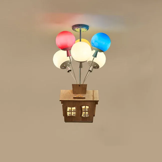 Contemporary Creative Colorful Acrylic Balloon Log Cabin 7/9-Light Kids Semi-Flush Mount Ceiling Light For Bedroom