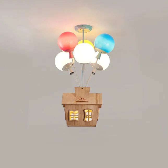 Contemporary Creative Colorful Acrylic Balloon Log Cabin 7/9-Light Kids Semi-Flush Mount Ceiling Light For Bedroom