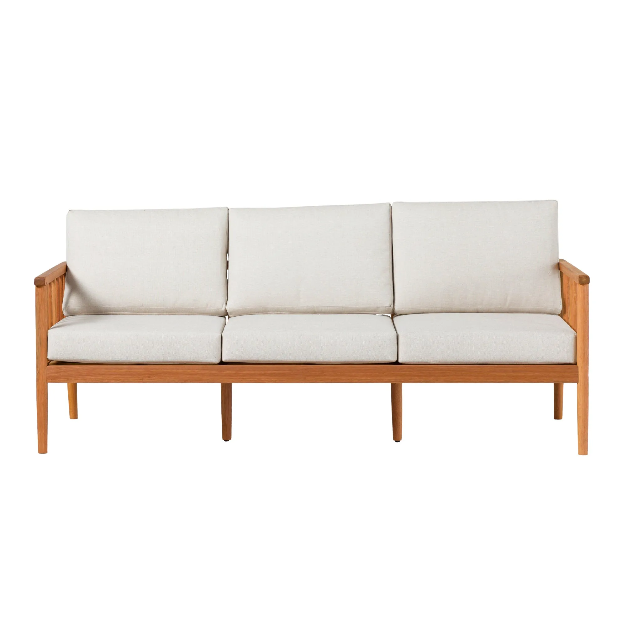 Contemporary Cushioned Eucalyptus Wood Patio Triple Lounge – Natural