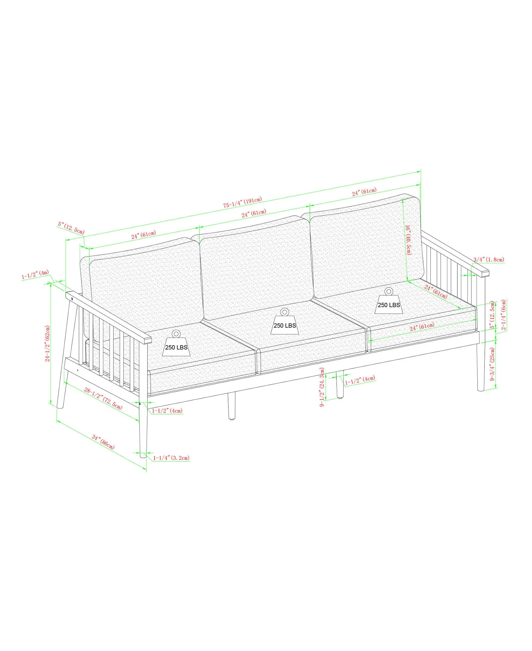 Contemporary Cushioned Eucalyptus Wood Patio Triple Lounge – Natural