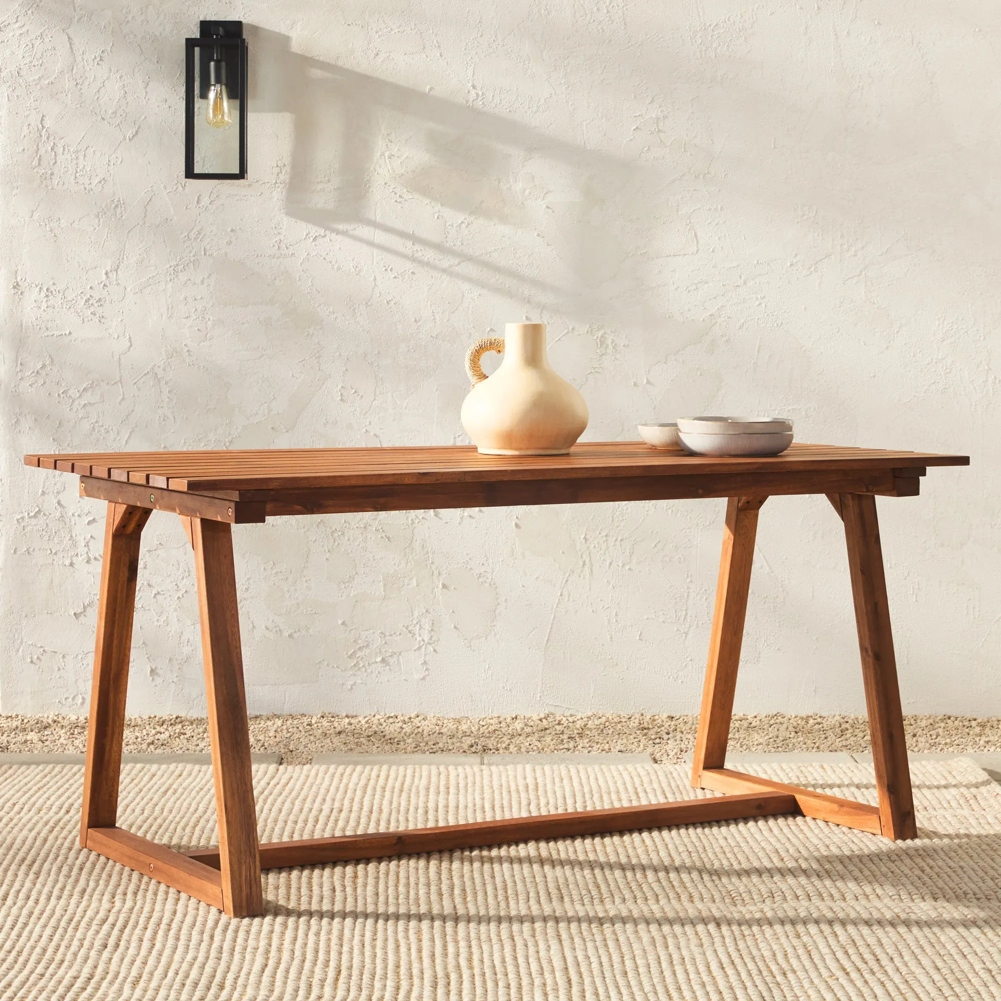 Contemporary Solid Wood Slat-Top Patio Dining Table – Black Wash