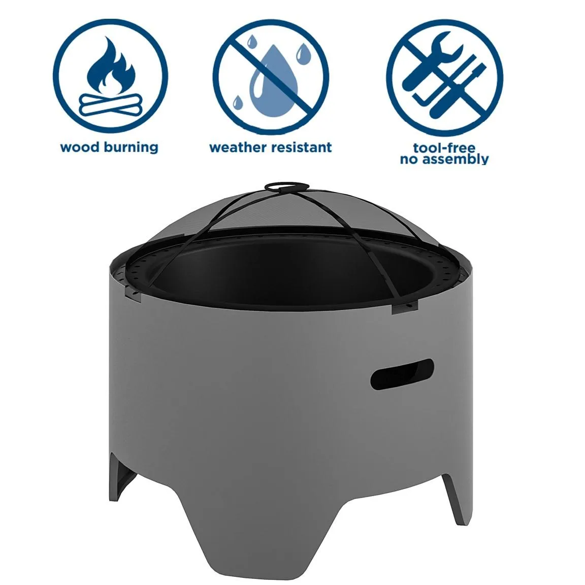COSCO Outdoor 23" Round Wood Burning Fire Pit with Rain Cover and Accessories, Steel, Gray