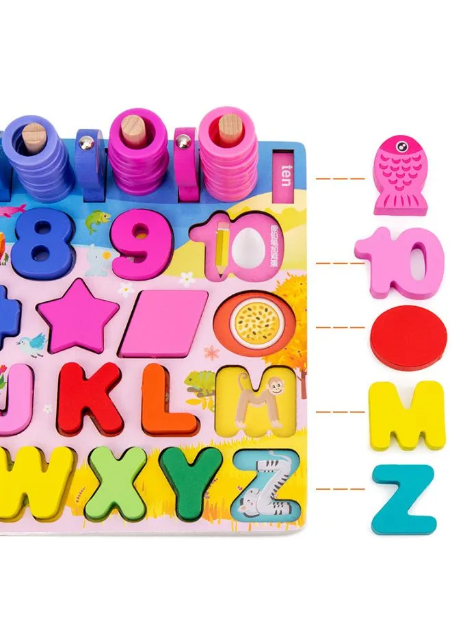 Early Learning Toys for Toddlers, Educational Wooden Board 5 in 1 Numbers Action Math Counting Fish Catching, Wooden Montessori Toys, Wooden Logarithmic Toy