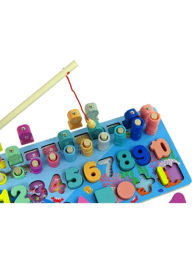Early Learning Toys for Toddlers, Educational Wooden Board 5 in 1 Numbers Action Math Counting Fish Catching, Wooden Montessori Toys, Wooden Logarithmic Toy