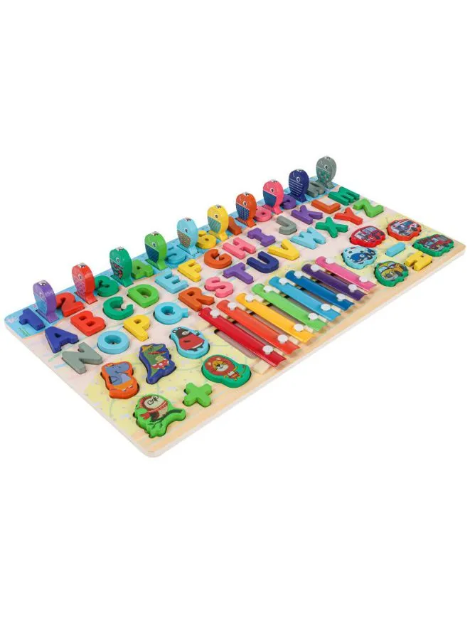 Early Learning Toys for Toddlers, Educational Wooden Board 5 in 1 Numbers Action Math Counting Fish Catching, Wooden Montessori Toys, Wooden Logarithmic Toy