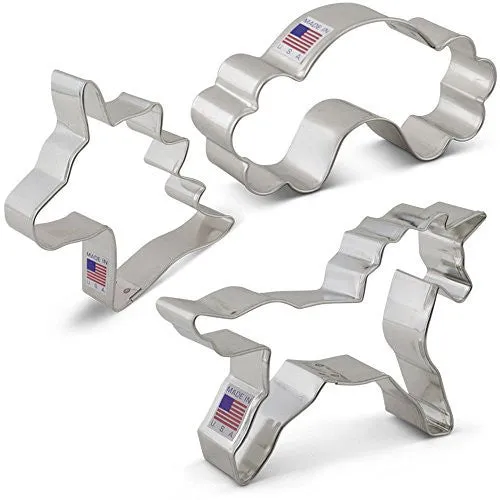 Fantasy Unicorn Cookie Cutter Set - 3 Piece - Unicorn Head, Unicorn, and Rainbow - Ann Clark Cookie Cutters - US Tin Plated Steel