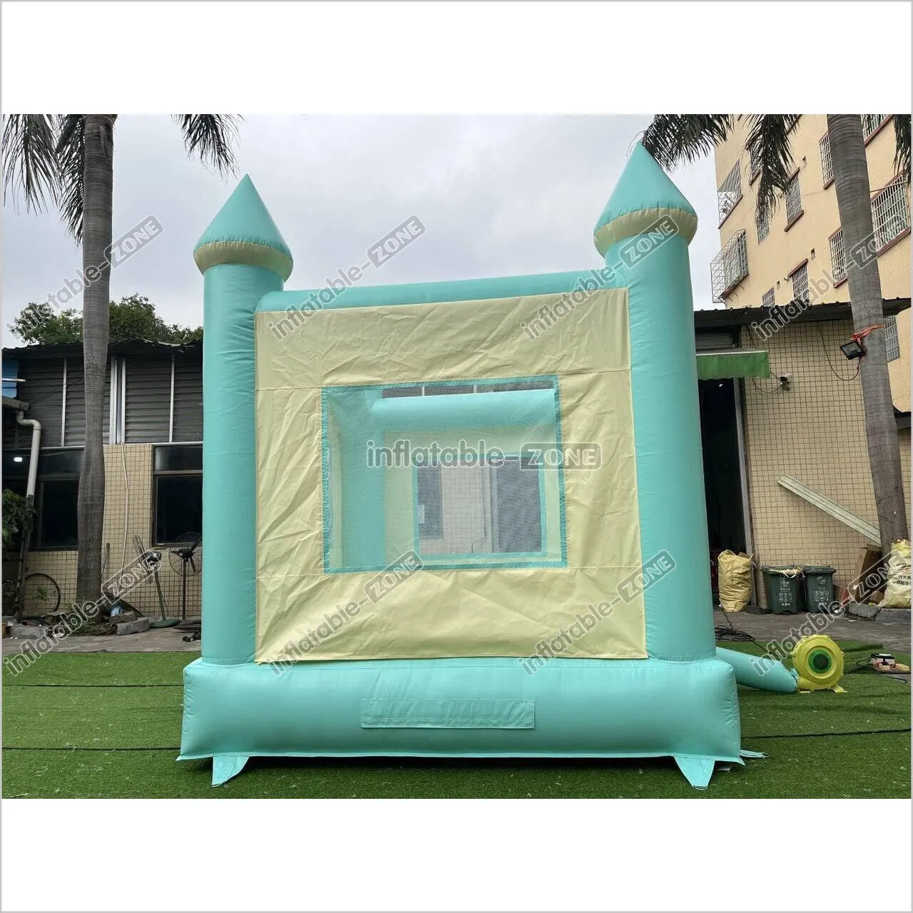 Fun Green Bouncy Castle With Small Slide Best Outdoor Inflatable Bounce House For Backyard Party Equipment