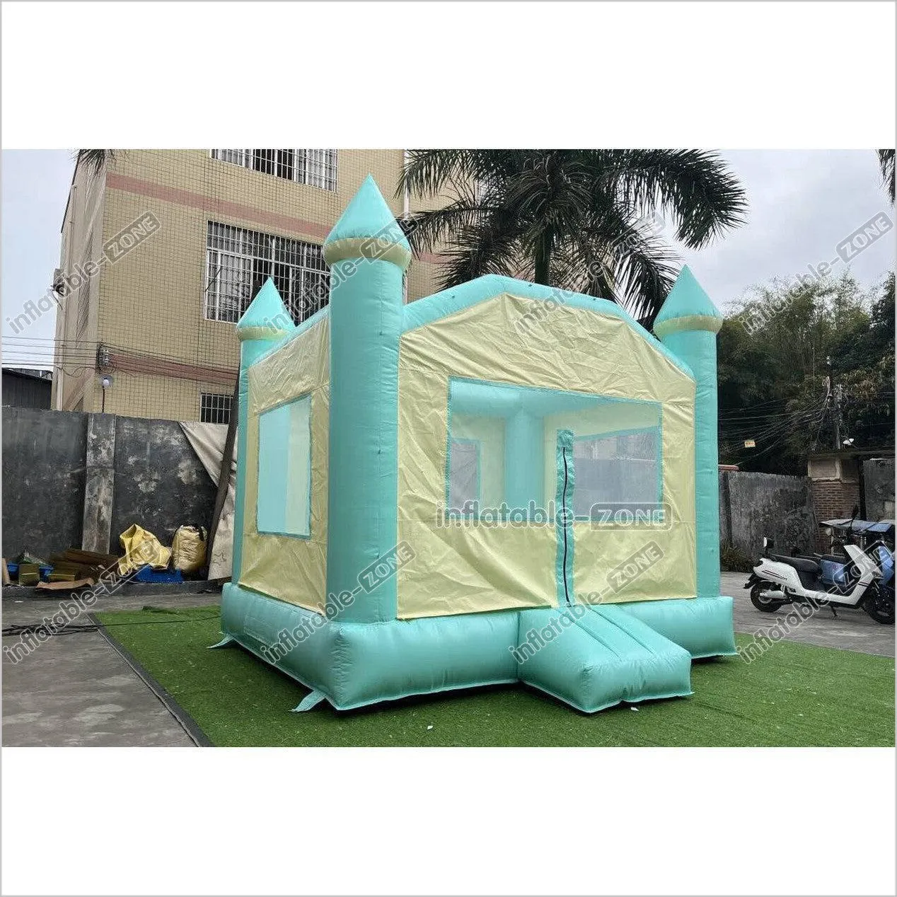 Fun Green Bouncy Castle With Small Slide Best Outdoor Inflatable Bounce House For Backyard Party Equipment