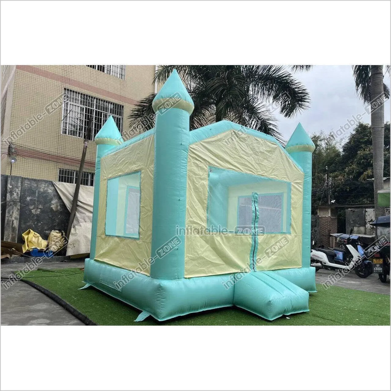 Fun Green Bouncy Castle With Small Slide Best Outdoor Inflatable Bounce House For Backyard Party Equipment