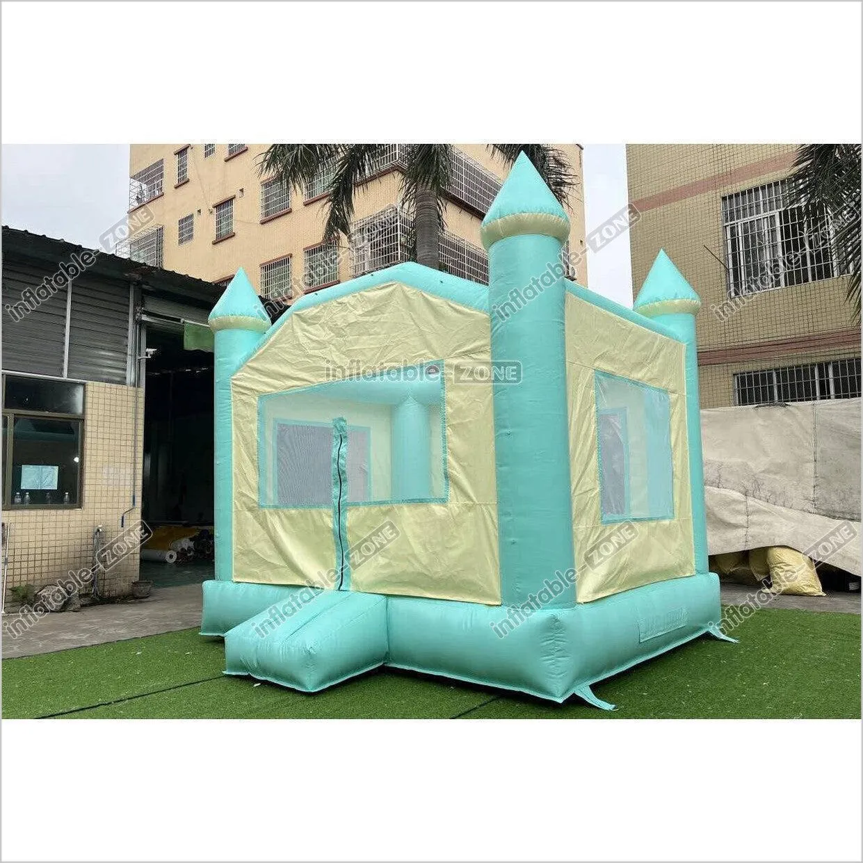 Fun Green Bouncy Castle With Small Slide Best Outdoor Inflatable Bounce House For Backyard Party Equipment