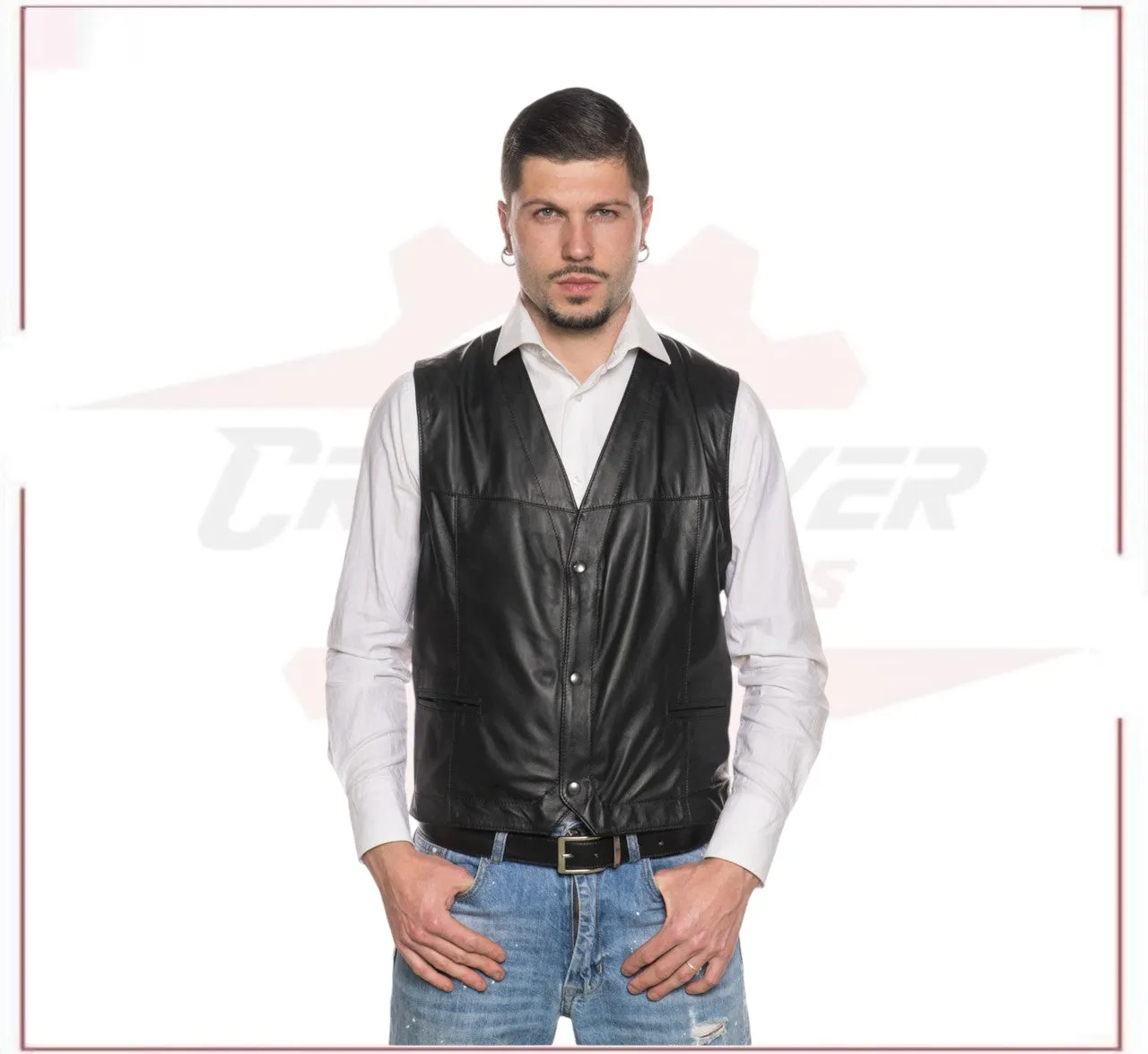 Gianni - Men's Vest in Genuine Black Leather