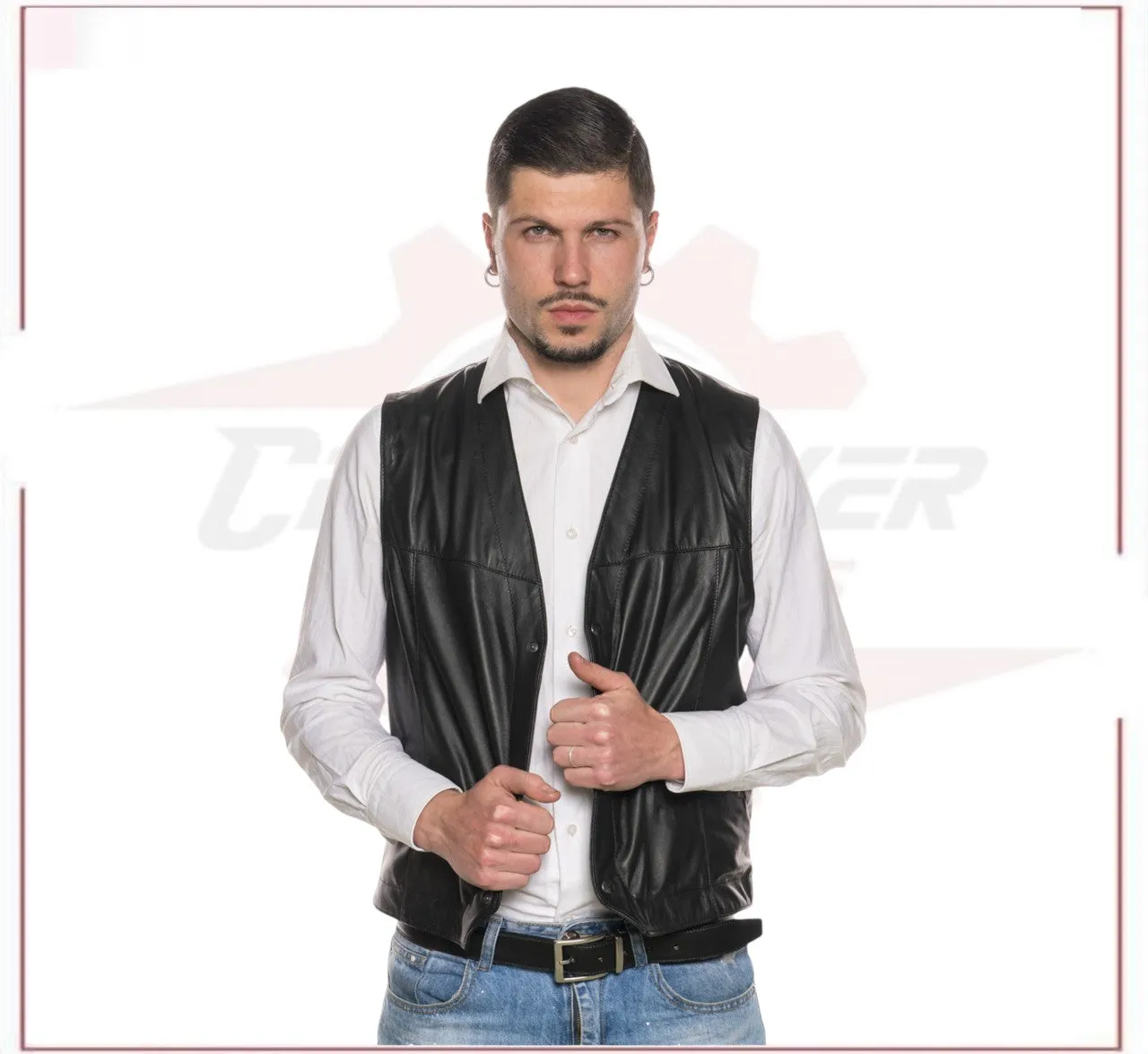 Gianni - Men's Vest in Genuine Black Leather