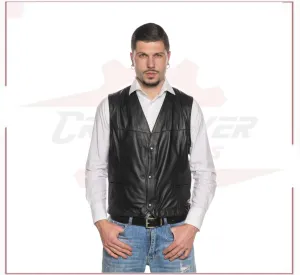 Gianni - Men's Vest in Genuine Black Leather