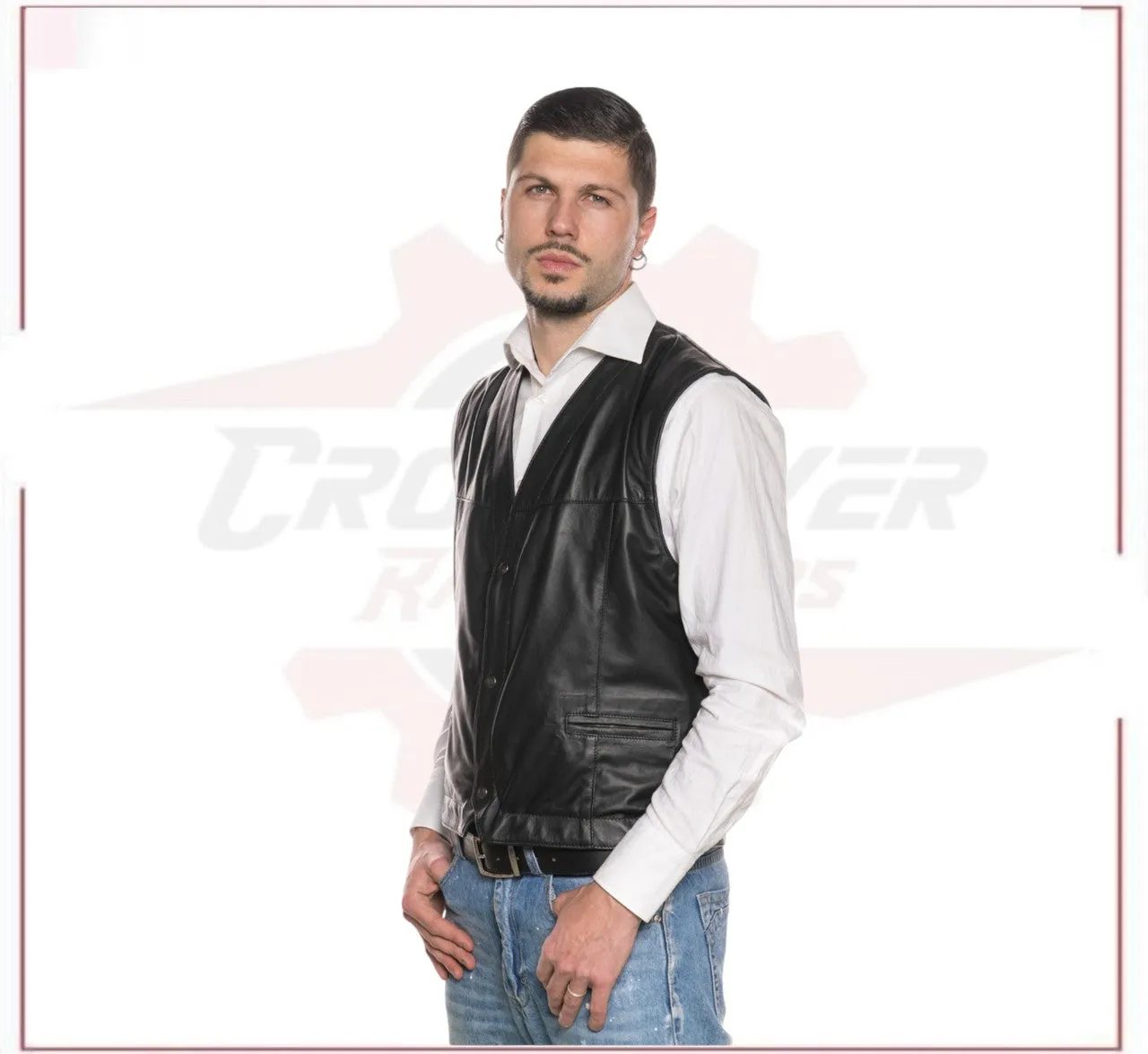 Gianni - Men's Vest in Genuine Black Leather