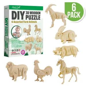 Hands Craft DIY 3D Wooden Puzzle 6 ct, Farm Animals-JP2B7