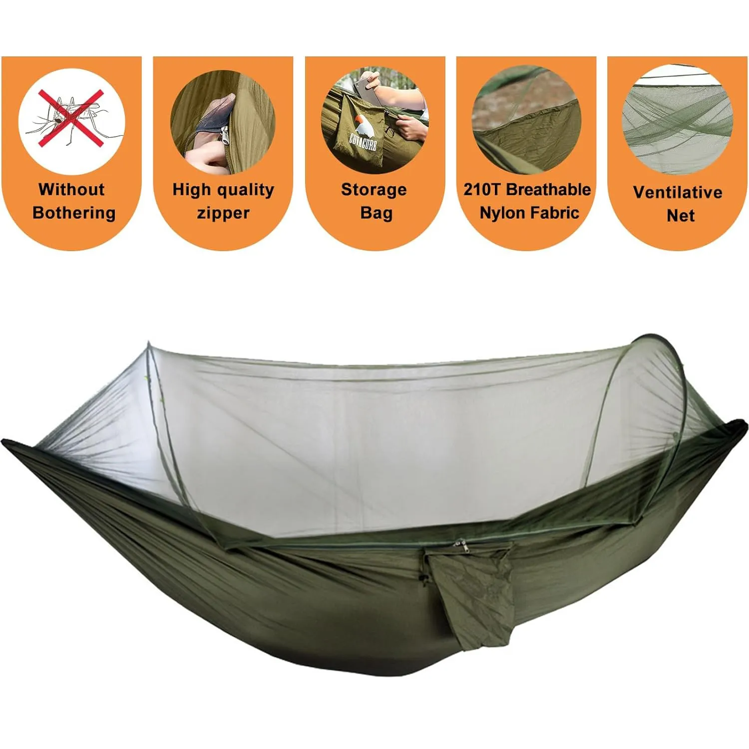Kuber Industries Pack of 6 Camping Hammock with Mosquito Net | Portable Hammocks with Tree Straps | Swing Sleeping Hammock Bed with Net | Nylon Hammock for Indoor - Outdoor | Green