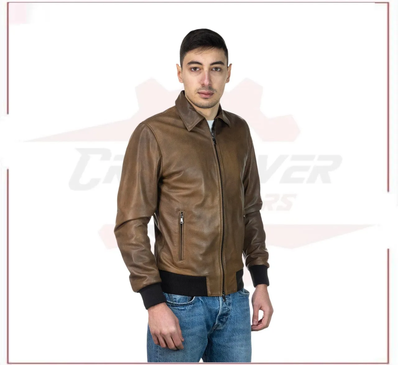 Men's Bomber Jacket in Genuine Brown Leather
