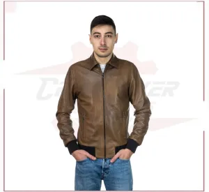 Men's Bomber Jacket in Genuine Brown Leather